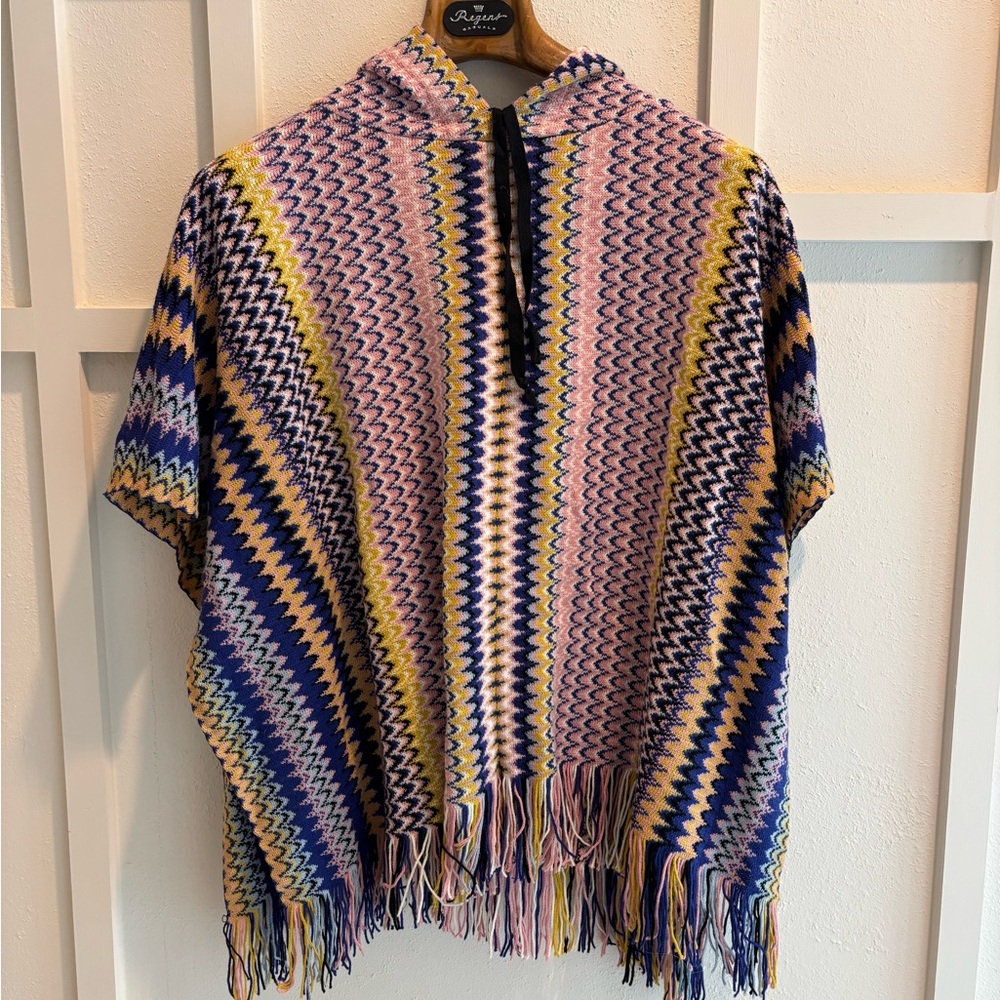 Missoni Pink and Yellow Chevron Knit Poncho